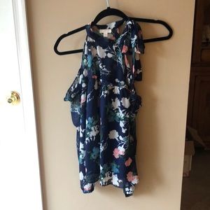Cold shoulder sheer flower shirt